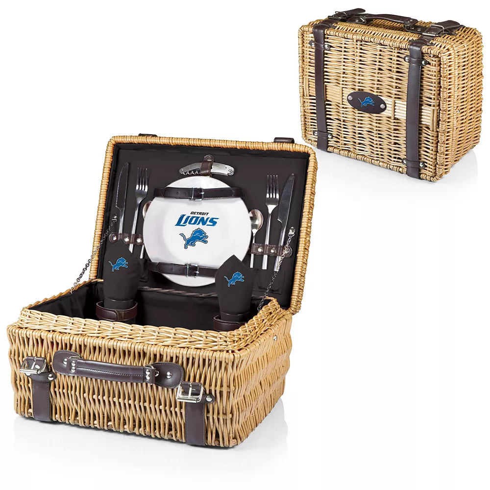 Picnic Time Detroit Lions Champion Willow Picnic Basket With Service For 2