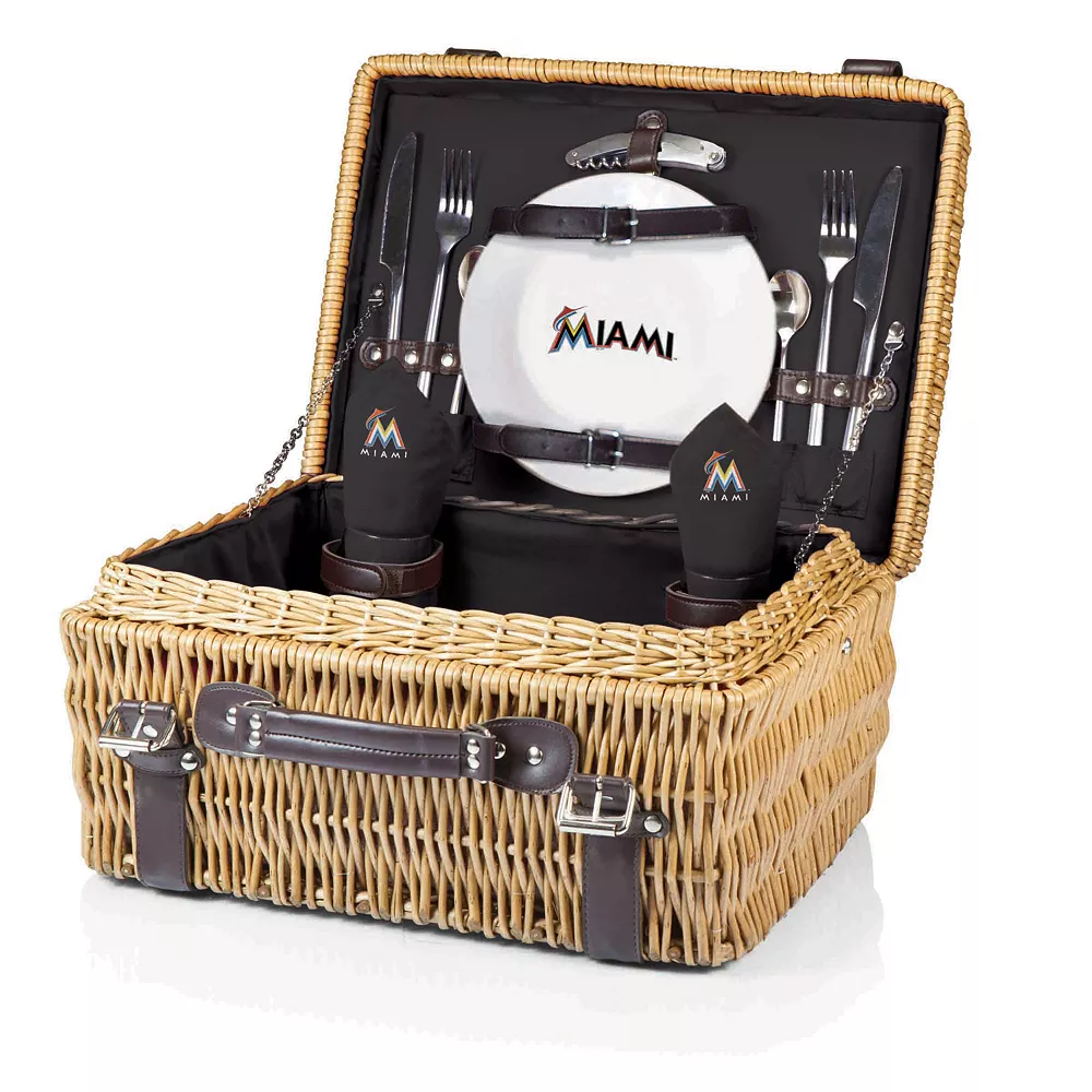 Picnic Time Miami Marlins Champion Willow Picnic Basket With Service For 2
