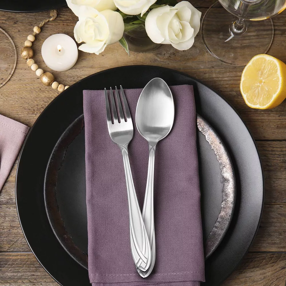 Hampton Forge Lace Frosted 54-pc. Flatware Set With Wood Caddy - Image 4