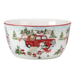 Certified International Red Truck Snowman Deep Bowl
