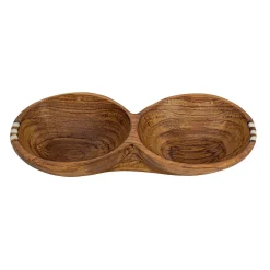 Global Crafts Rustic Double Olive Bowl With Bone Inlay