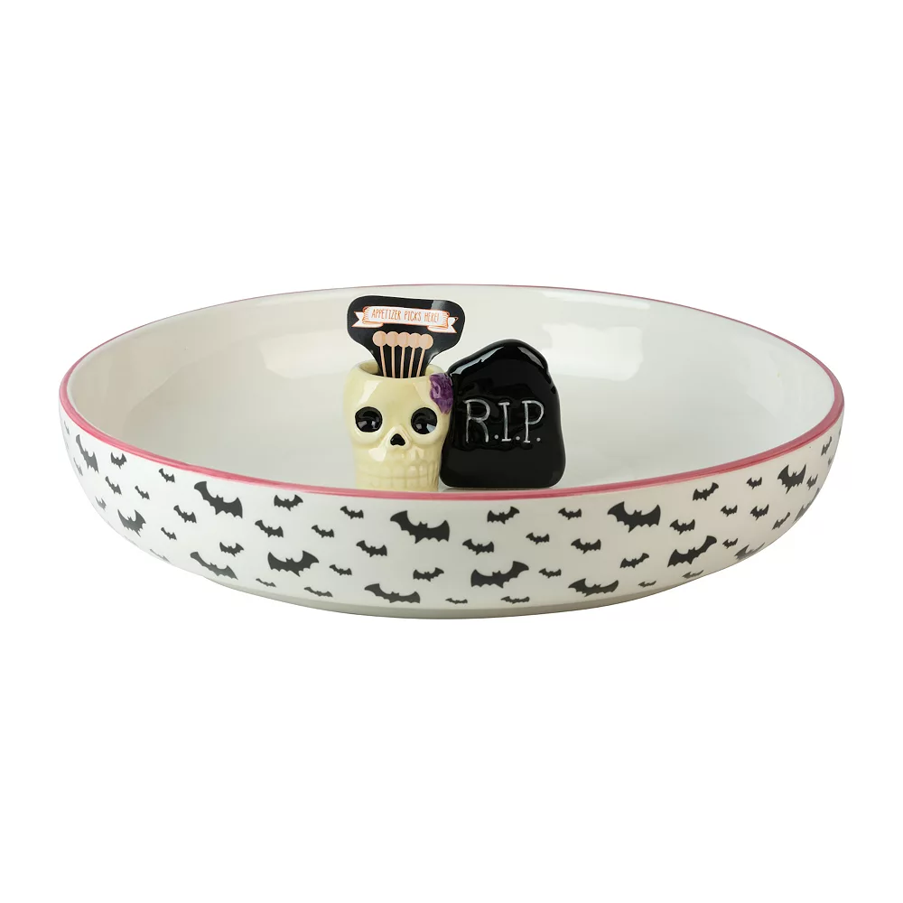 10 Strawberry Street Skull & Tombstone Appetizer/Serving Bowl
