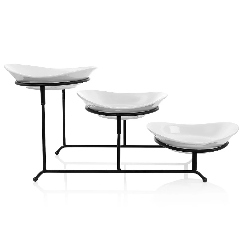 Elama 3 Tier Oval Plate Porcelain Serveware Set 4 Elama 3 Tier Oval Plate Porcelain Serveware Set - Image 2