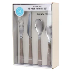 Martha Stewart Gibson Everyday Garden Cottage 16 Piece Stainless Steel Flatware Set In Taupe