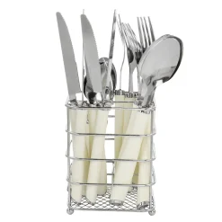 Gibson Everyday Fairfield 16 Piece Flatware Set With Wire Caddy In Egg Shell