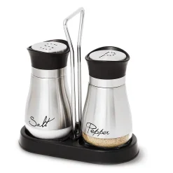 Juvale Salt And Pepper Shakers Set With Holder, Unique Stainless Steel And Glass Dispensers For Kitchen Accessories (4oz)