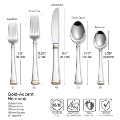 Mikasa Harmony 65-pc. Gold-Accent Flatware Set 13 Mikasa Harmony 65-pc. Gold-Accent Flatware Set -tableware shop 6101459 ALT5
