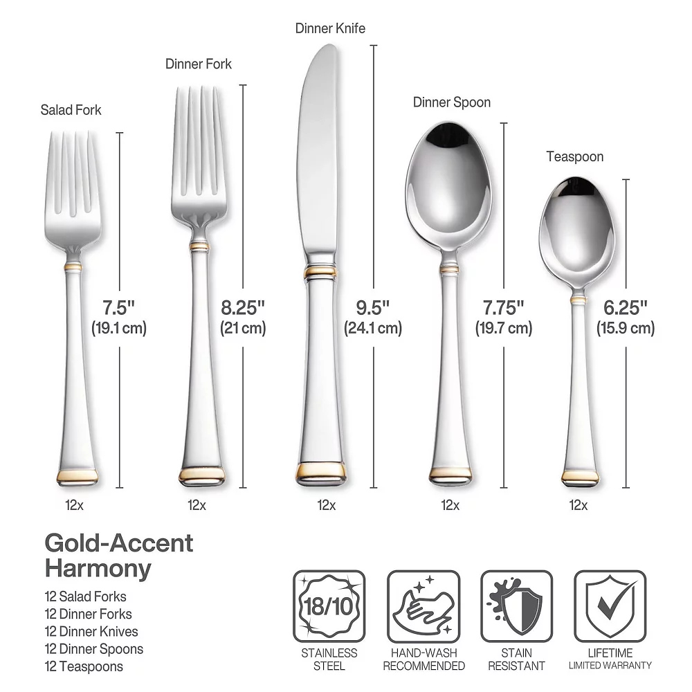 Mikasa Harmony 65-pc. Gold-Accent Flatware Set 8 Mikasa Harmony 65-pc. Gold-Accent Flatware Set - Image 6