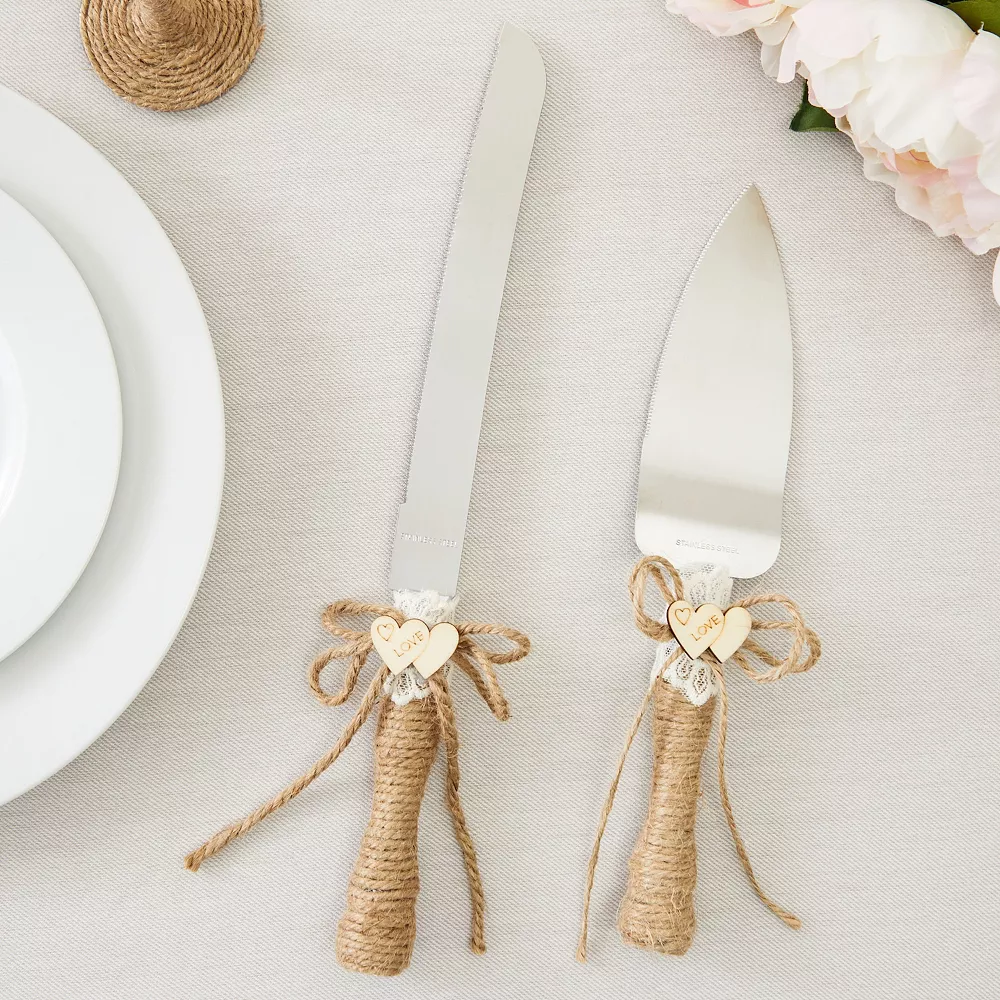 Juvale 4 Piece Rustic Wedding Cake Knife And Server Set With Champagne Glasses For Bride And Groom, Country Theme 4 Juvale 4 Piece Rustic Wedding Cake Knife And Server Set With Champagne Glasses For Bride And Groom, Country Theme - Image 2