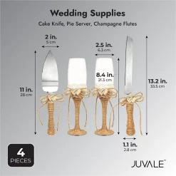 Juvale 4 Piece Rustic Wedding Cake Knife And Server Set With Champagne Glasses For Bride And Groom, Country Theme 9 Juvale 4 Piece Rustic Wedding Cake Knife And Server Set With Champagne Glasses For Bride And Groom, Country Theme -tableware shop 6106561 ALT3