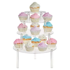 Juvale 4-Piece Round Acrylic Cake Stand For Dessert Table, Clear Cupcake Display Risers For Wedding (4 Sizes)
