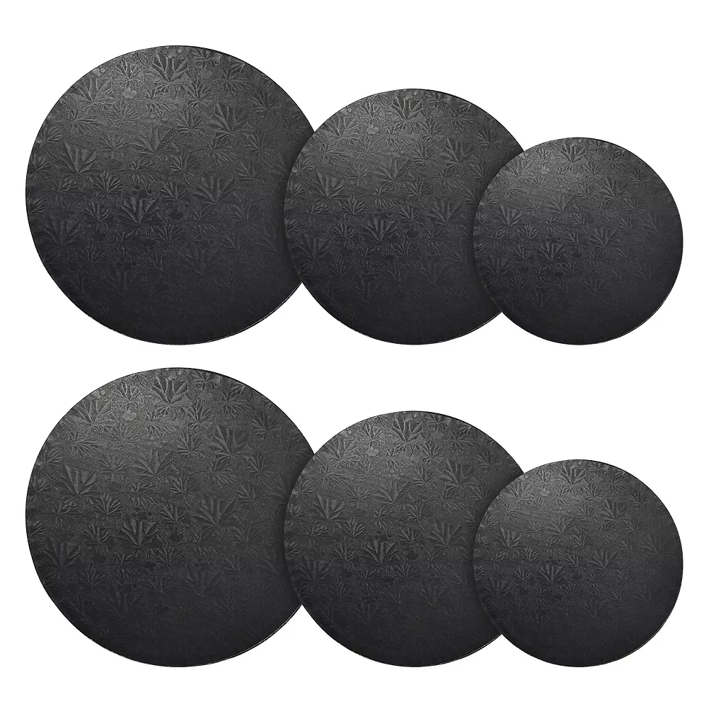 Juvale 8" 10" 12" Black Cake Drum Set For Baking Supplies, Round Cake Boards For Desserts (6 Pack)