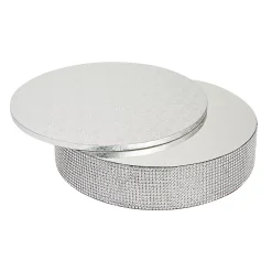 Sparkle And Bash 2 Piece Silver Foil Wedding Cake Stand With Rhinestones And 16 Inch Cake Drum, Dessert Holder For Centerpieces