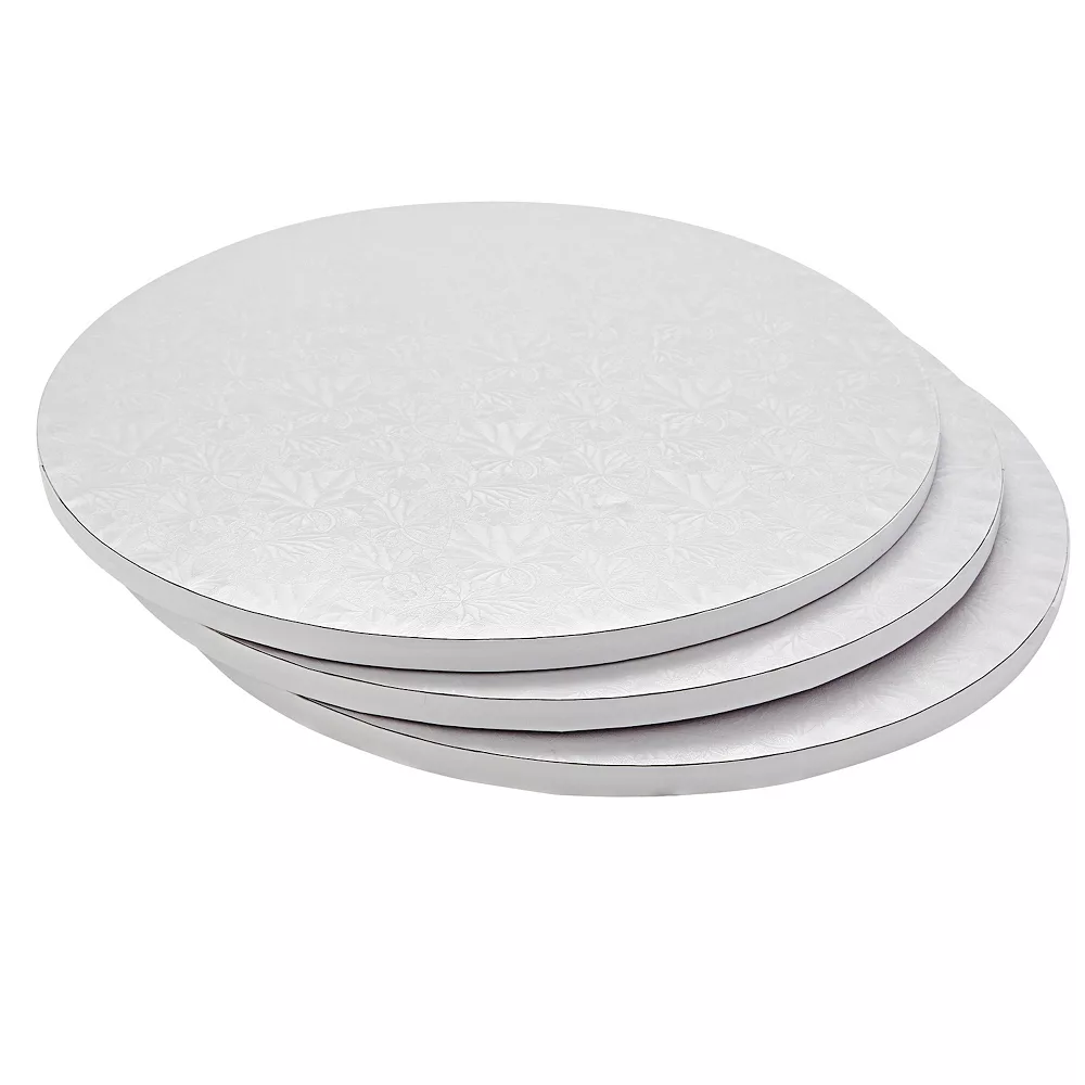 Juvale 14 Inch White Cake Drum Set For Baking Supplies, Round Cake Boards For Desserts (3 Pack)