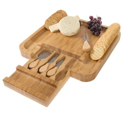 Classic Cuisine Bamboo Cheese Serving Tray With Stainless Steel