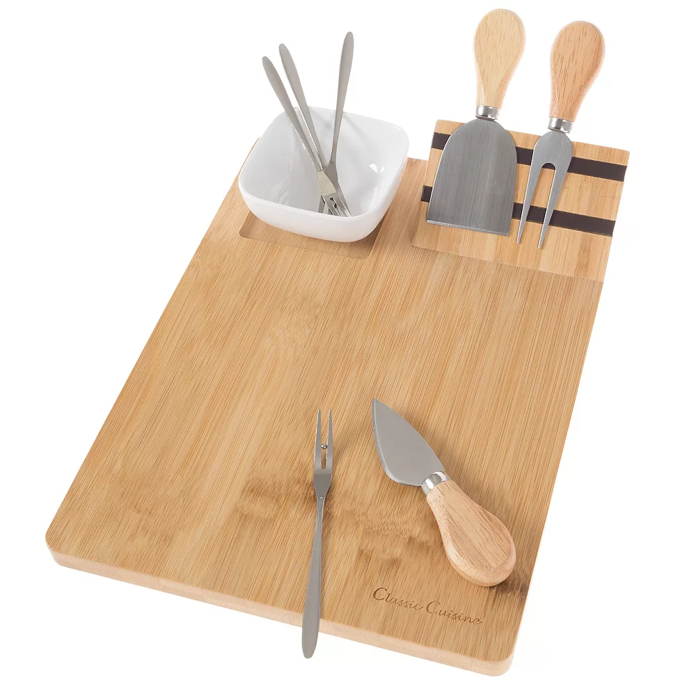 Classic Cuisine 9-pc. Bamboo Cheese Serving Tray Set With Stainless Steel Cutlery