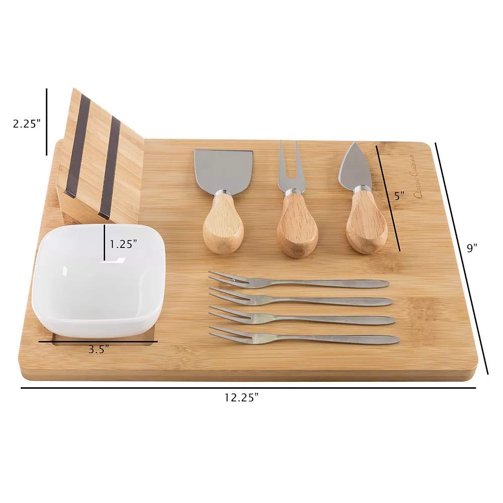 Classic Cuisine 9-pc. Bamboo Cheese Serving Tray Set With Stainless Steel Cutlery - Image 2
