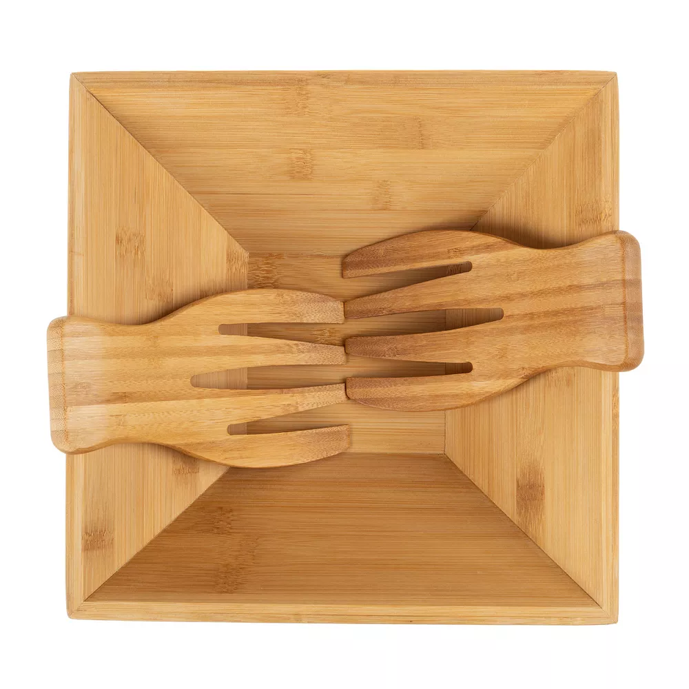Classic Cuisine Bamboo Salad Bowl With Utensils - Image 4
