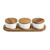 Kalmar Home Ceramic Condiment Set On Acacia Wood Base