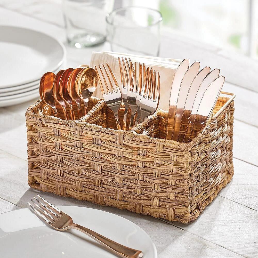 MDesign Woven Cutlery Storage Organizer Caddy Tote Bin Basket - Image 2