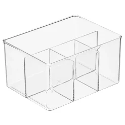 MDesign Plastic Cutlery Storage Organizer Bin For Kitchen Cabinet Or Pantry - Holds Forks, Knives, Spoons, Napkins - 4 Section - Indoor Or Outdoor Use - Clear