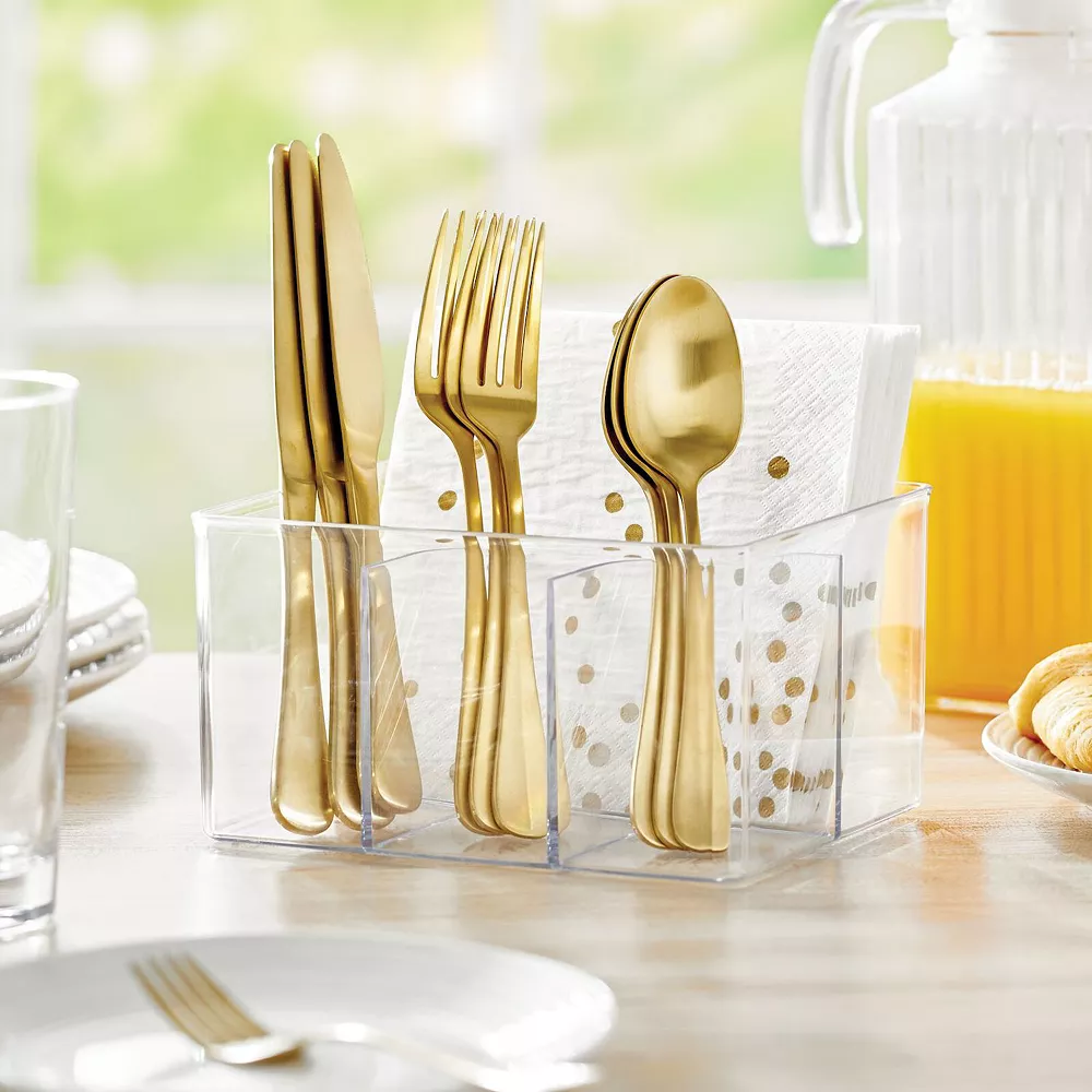 MDesign Plastic Cutlery Storage Organizer Bin For Kitchen Cabinet Or Pantry - Holds Forks, Knives, Spoons, Napkins - 4 Section - Indoor Or Outdoor Use - Clear - Image 2