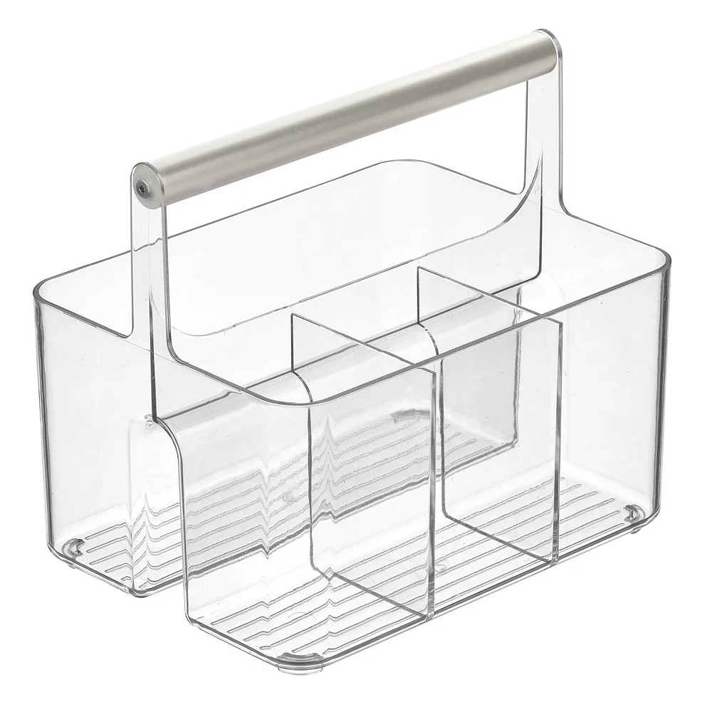 MDesign Plastic Tote, Divided Basket Bin With Metal Handle 3 MDesign Plastic Tote, Divided Basket Bin With Metal Handle